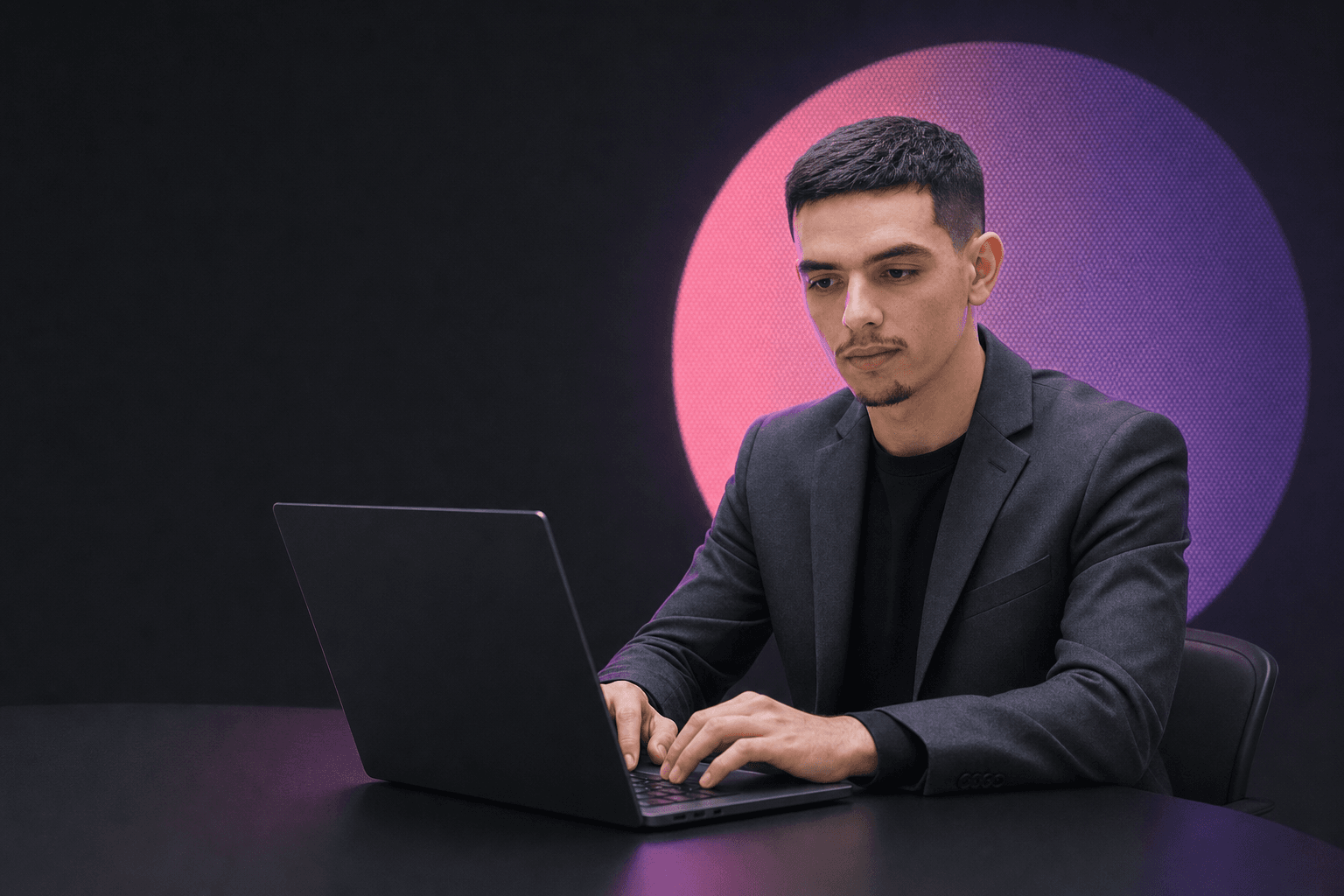 Lahcen Aharouane working on a digital product at a laptop
