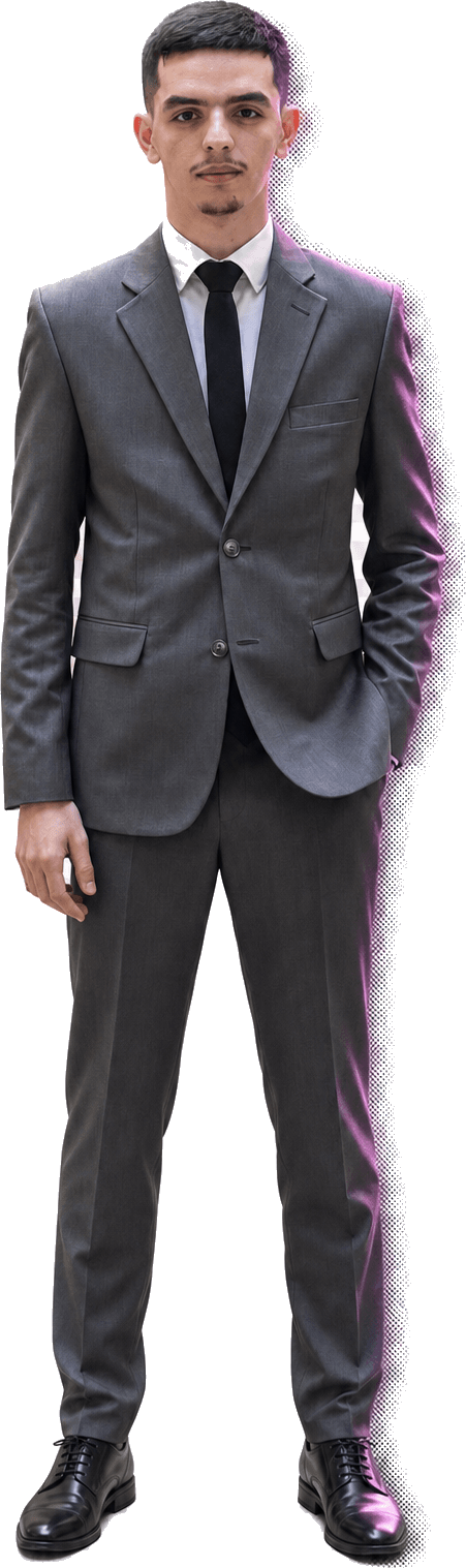 Lahcen Aharouane wearing a grey suit