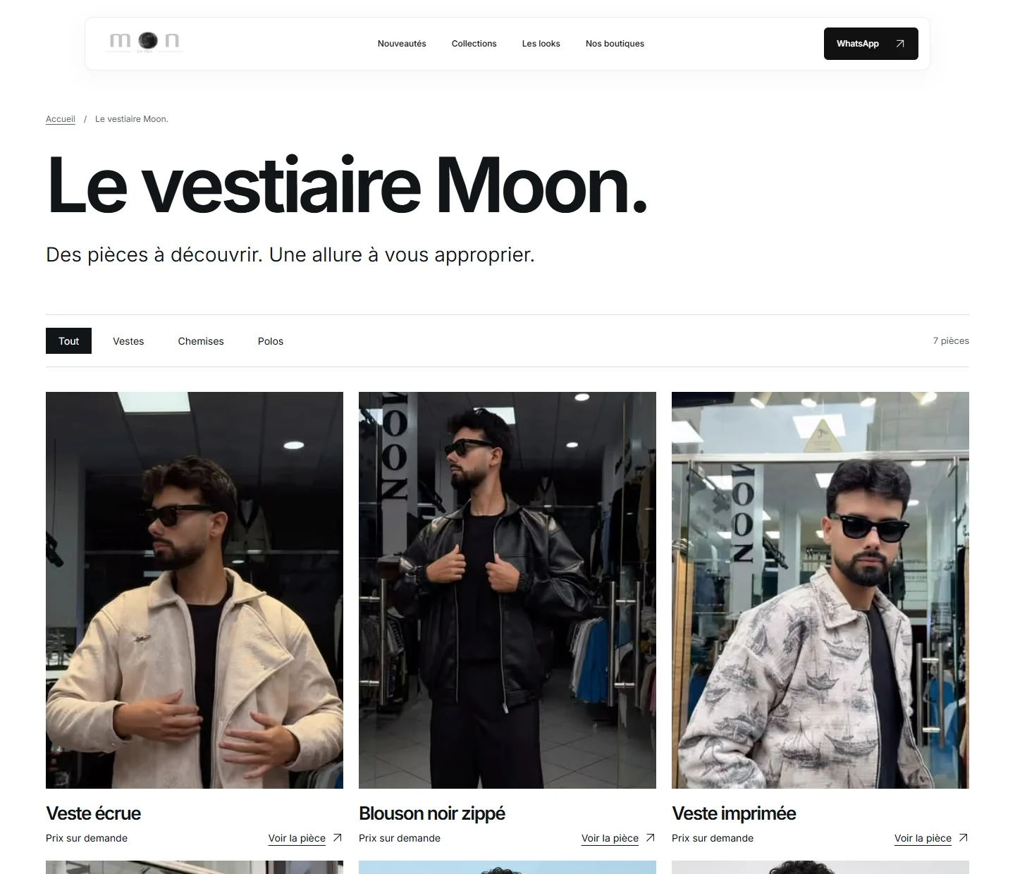 Moon Clothing catalogue with collection filters and original jacket photographs